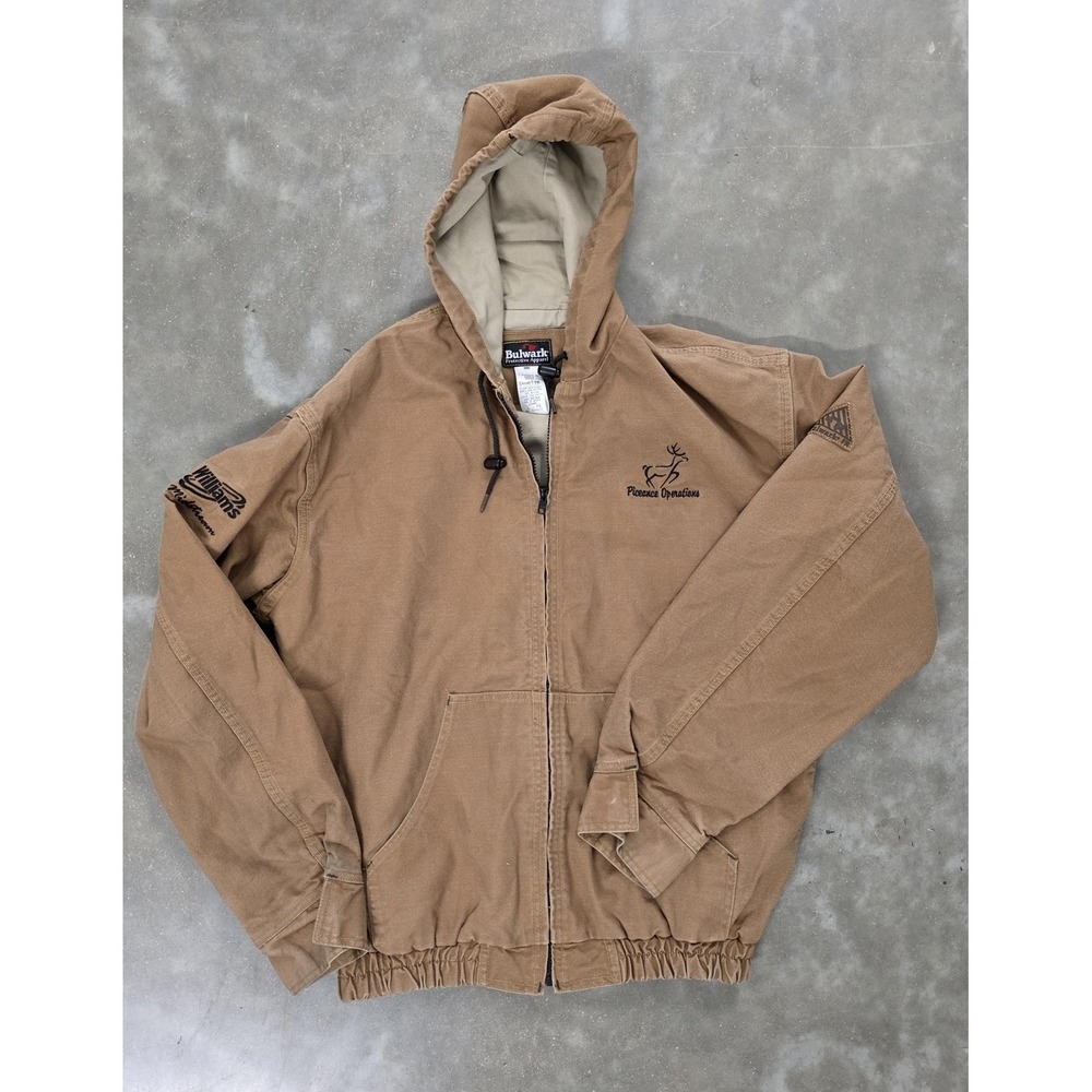 Bulwark Jacket Mens Large Brown Excel FR Hooded Flame Resistant Bomber JLH8BD